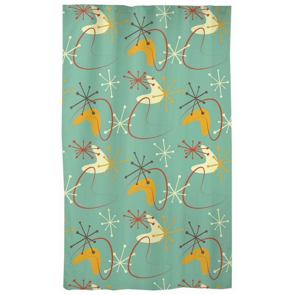 Atomic Bursts & Boomerangs Mid Century Blue & Mustard Curtains | lovevisionkarma.com