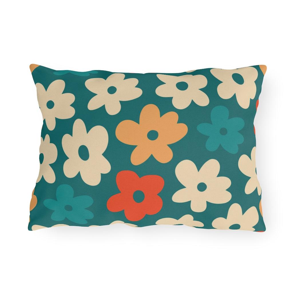 Boho Flowers Orange, Cream and Teal MCM Outdoor Pillow | lovevisionkarma.com