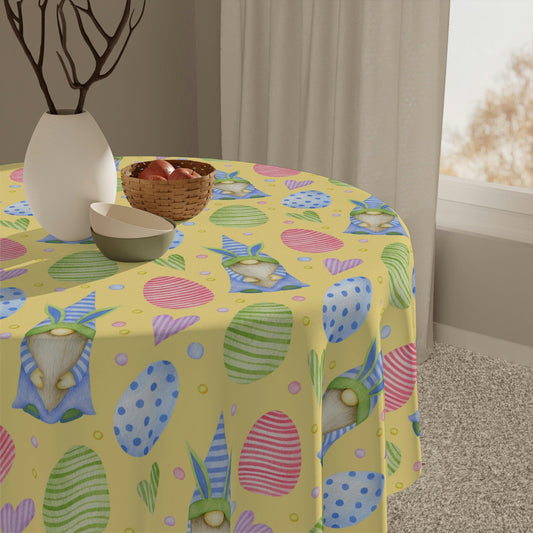 Easter Bunny Gnomes Yellow Tablecloth | lovevisionkarma.com