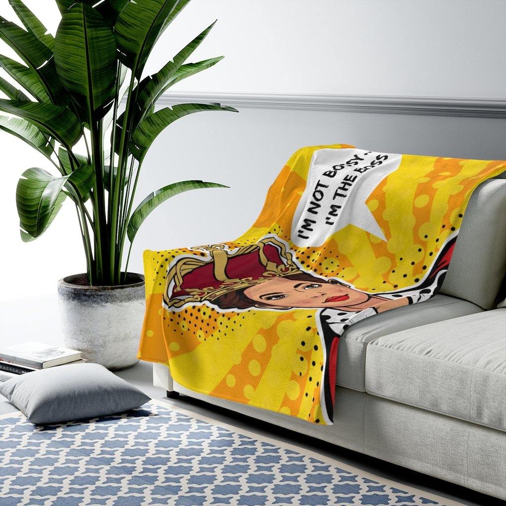 "I'm the Boss" Comic Pop Art Velveteen Lightweight Blanket | lovevisionkarma.com