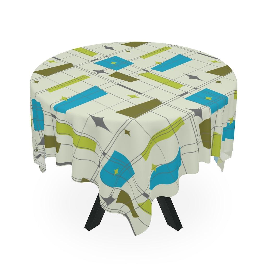 Retro 50s Burst Abstract Green & Blue Mid Century Tablecloth | lovevisionkarma.com