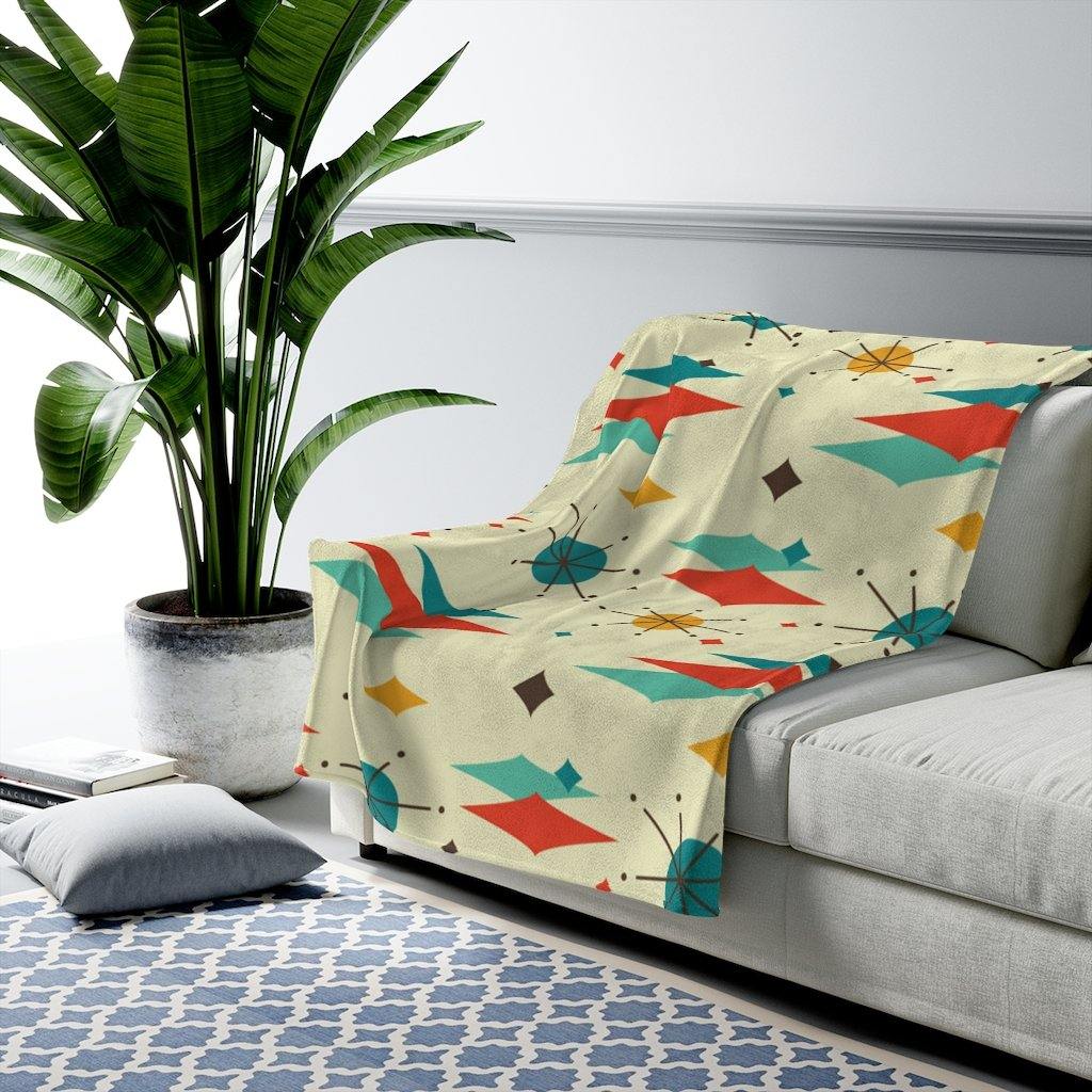 Retro 1950's Atomic Diamond Burst Mid Century Modern Velveteen Lightweight Blanket | lovevisionkarma.com