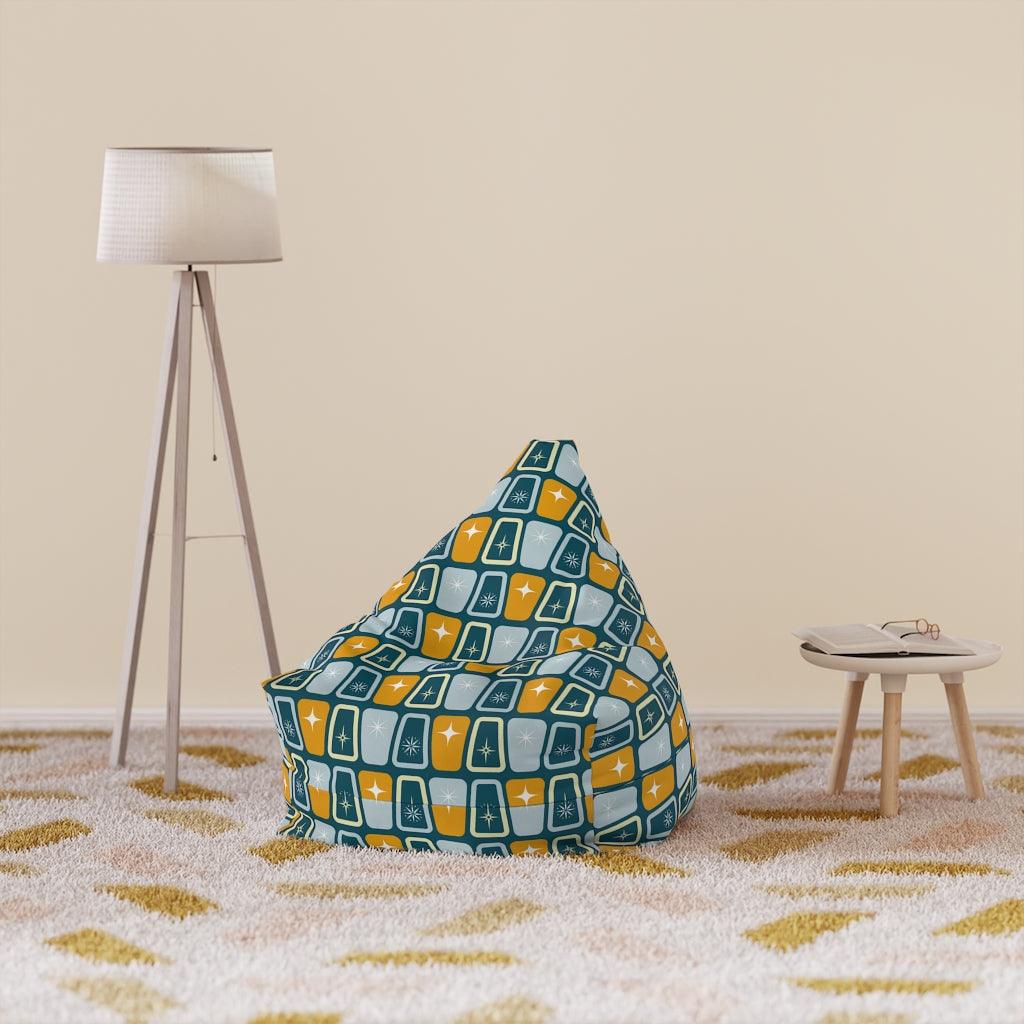 Retro Atomic Starburst MCM Blue & Mustard Bean Bag Chair COVER | lovevisionkarma.com