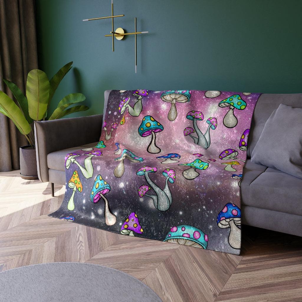Trippy Mushroomcore Cosmic Colorful Crushed Velvet Blanket | lovevisionkarma.com