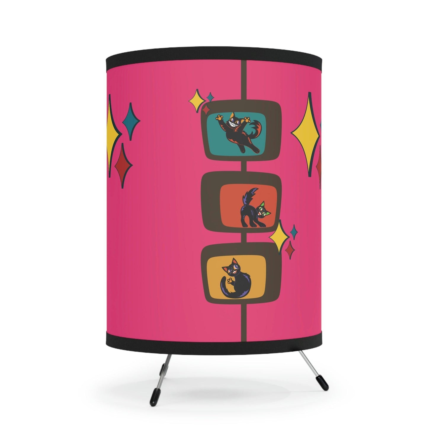 Atomic Retro Cats Kitschy Mid Century Pink Tripod Accent Lamp | lovevisionkarma.com