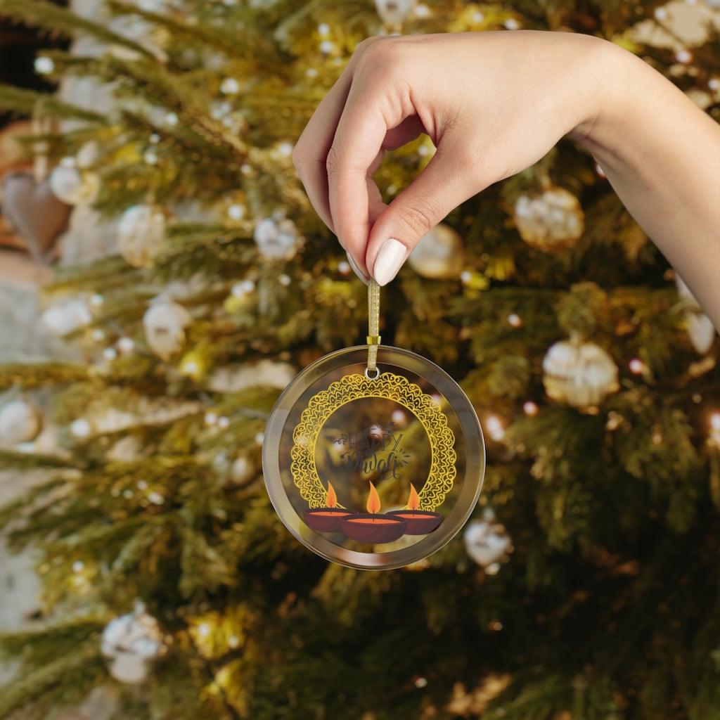Happy Diwali Home Decor, Diya Design Diwali Glass Ornament | lovevisionkarma.com