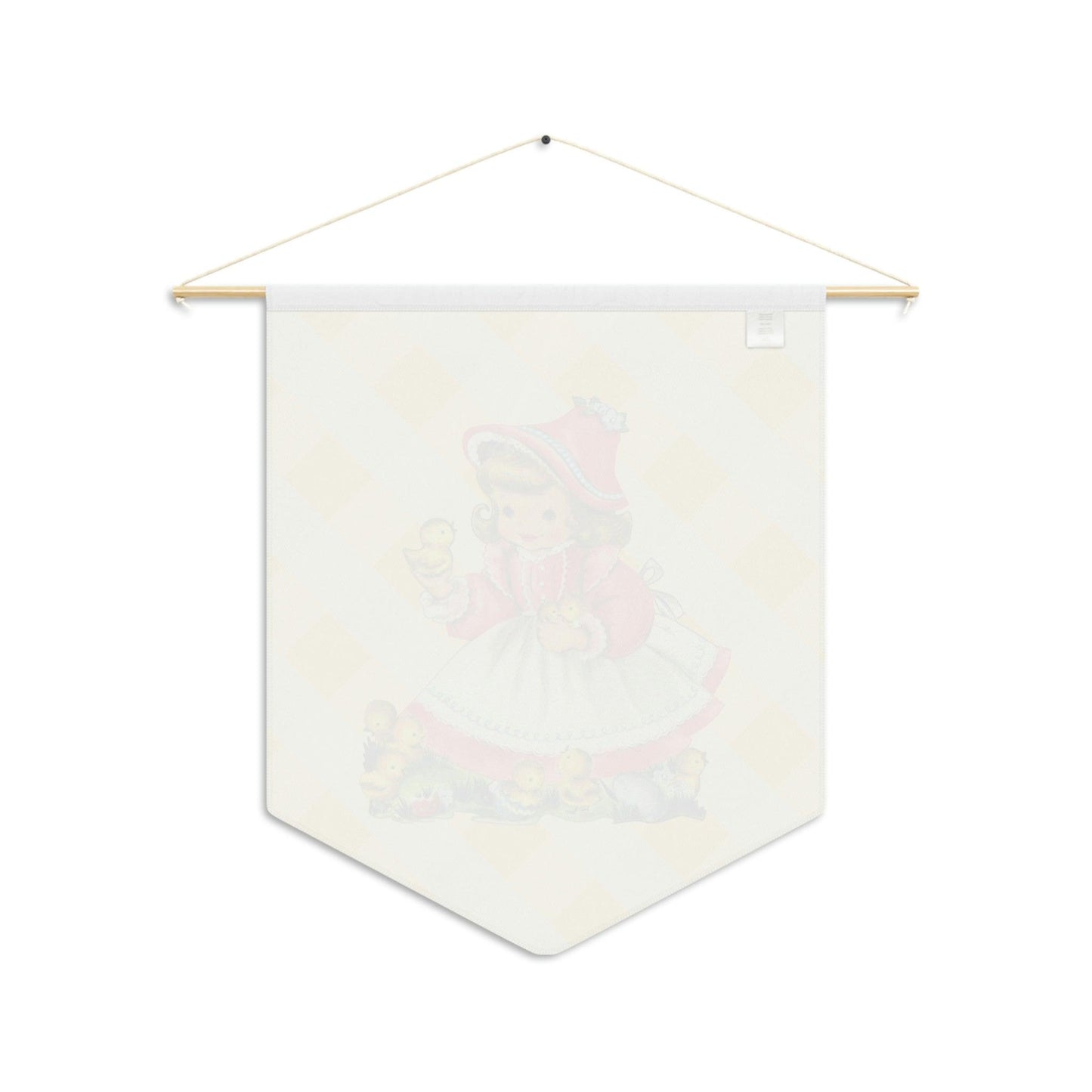 Vintage Easter Retro Girl with Chicks MCM Yellow Wall Pennant | lovevisionkarma.com