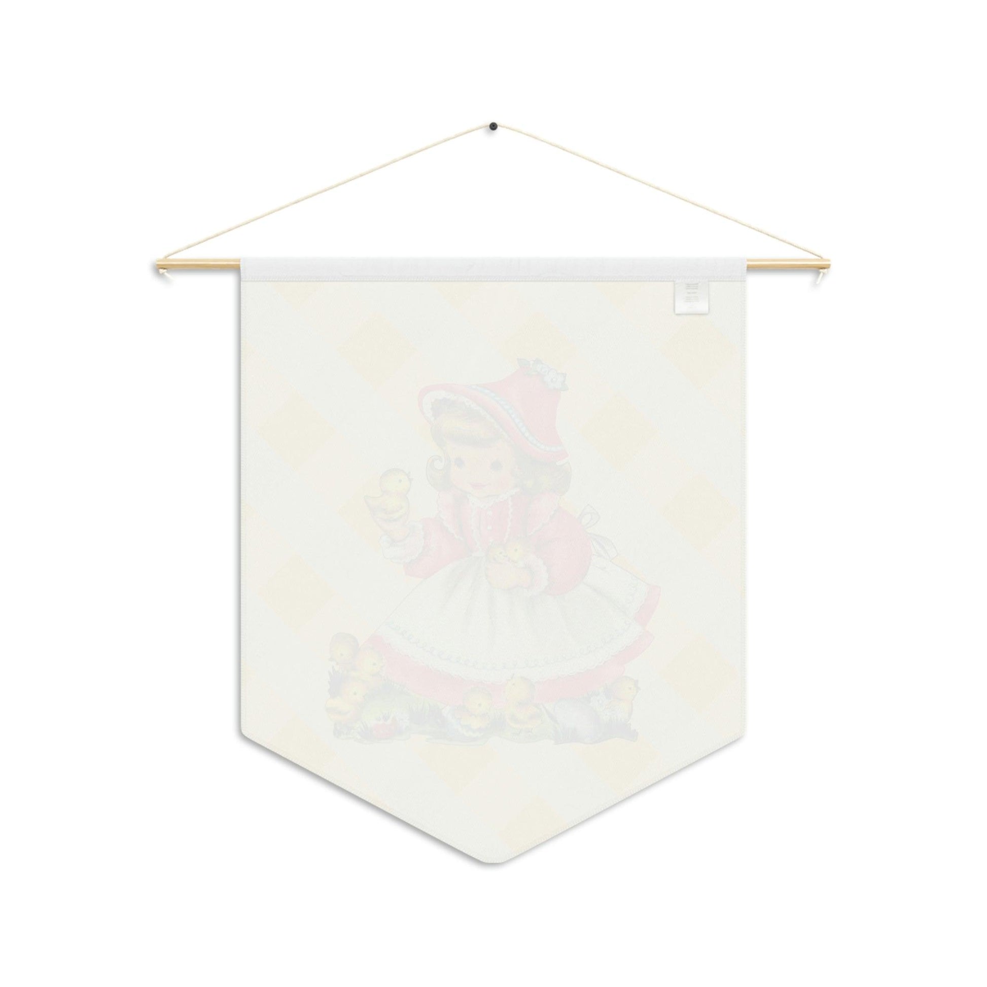 Vintage Easter Retro Girl with Chicks MCM Yellow Wall Pennant | lovevisionkarma.com