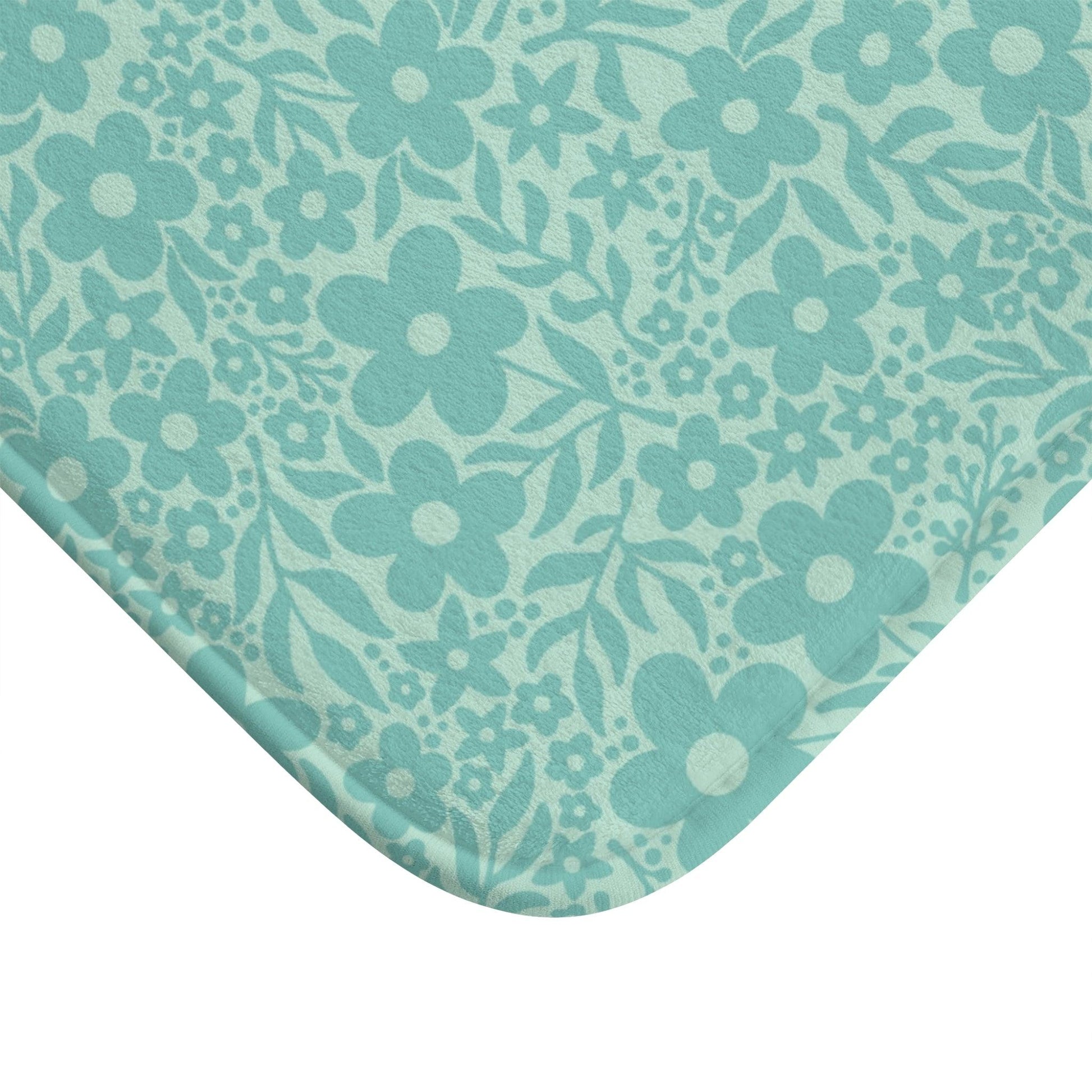 Minimalist Retro Floral Mid Century Teal Bath Mat | lovevisionkarma.com