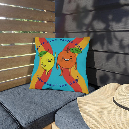 Cute Citrus Besties Colorful Retro Outdoor Pillow | lovevisionkarma.com