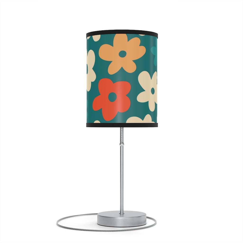 Boho Retro Flowers Teal MCM Tabletop Accent Lamp | lovevisionkarma.com