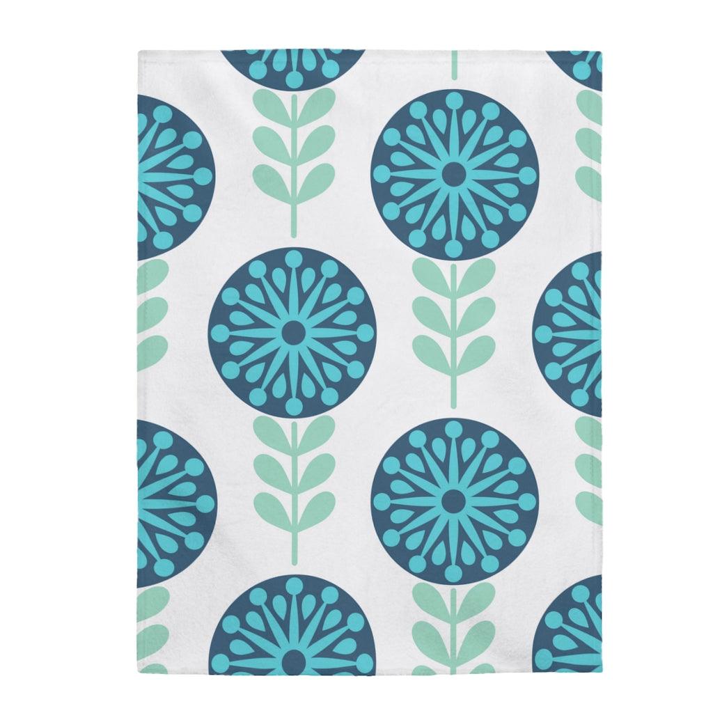 Scandinavian Mid Century Danish Floral Blue Dandelion Lightweight Velveteen Blanket | lovevisionkarma.com