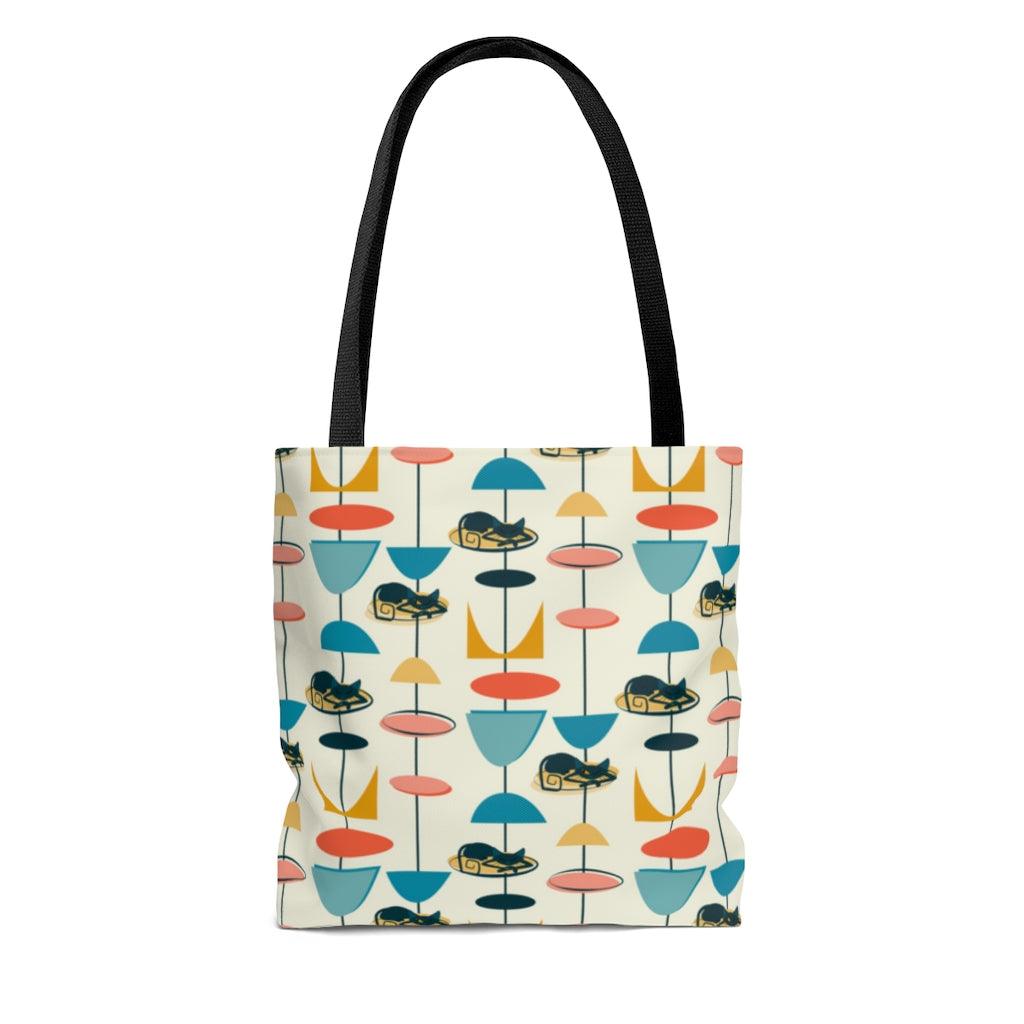 Mid Century Retro Atomic Cat Tote Bag | lovevisionkarma.com
