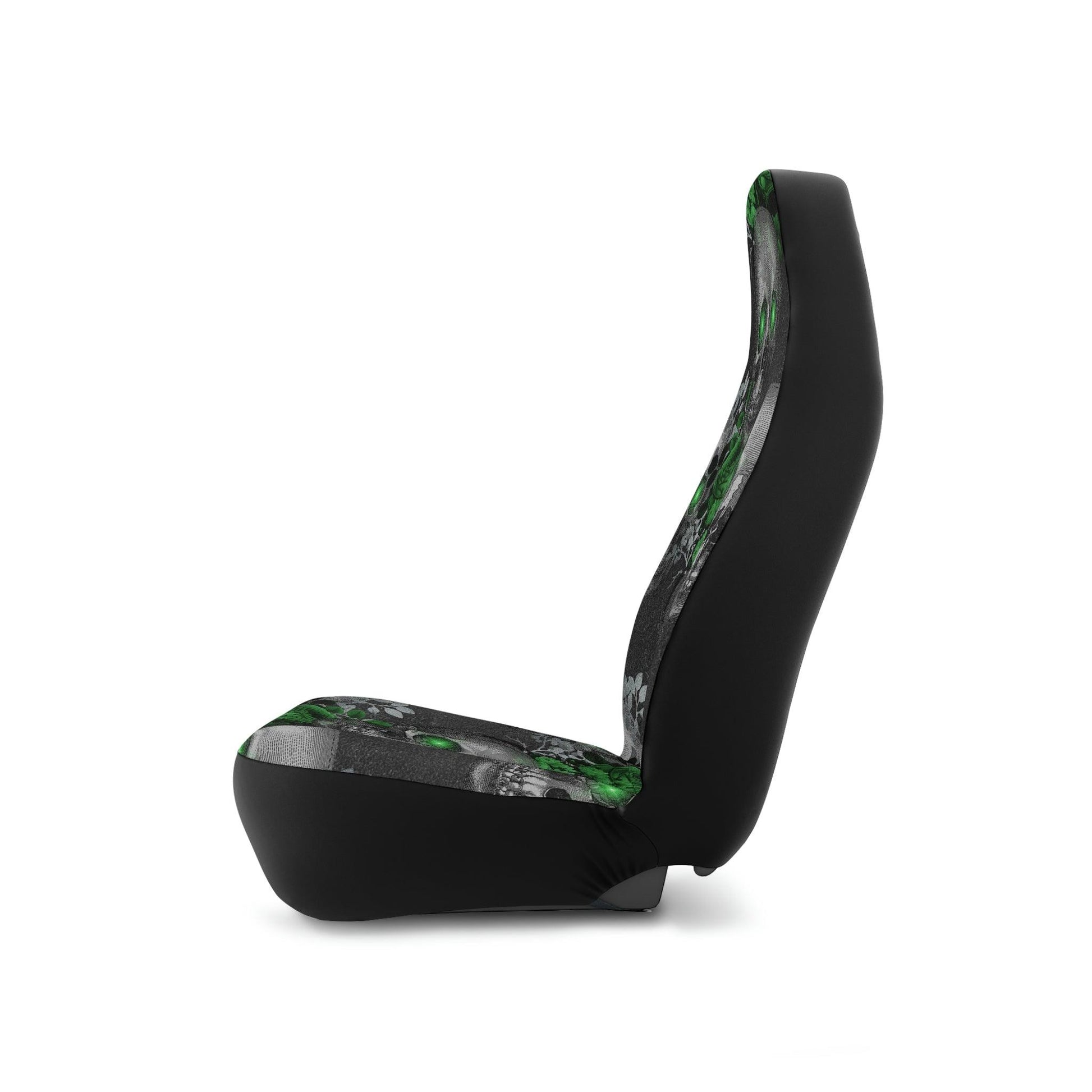 Gothic Skulls with Green Eyes and Florals Glam Goth Car Seat Covers | lovevisionkarma.com