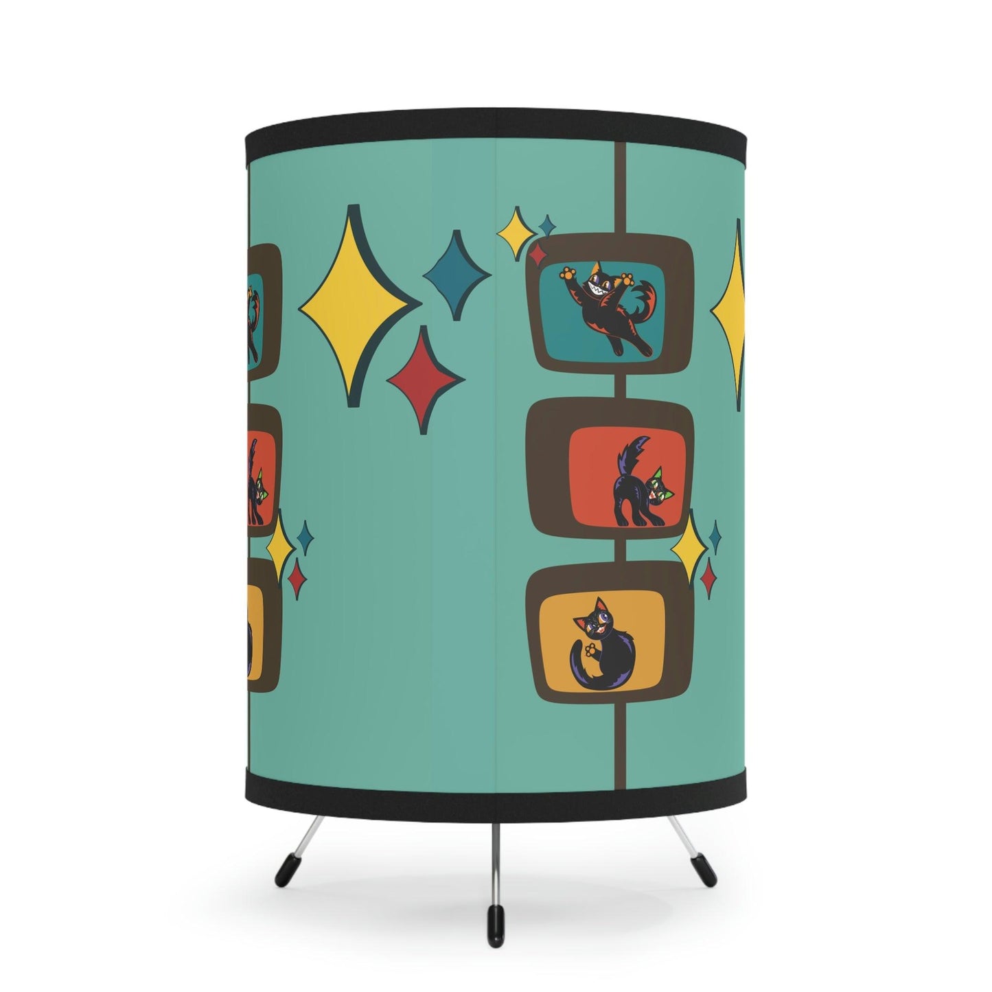 Retro Atomic Cats Kitsch MCM Blue Tripod Tabletop Lamp | lovevisionkarma.com