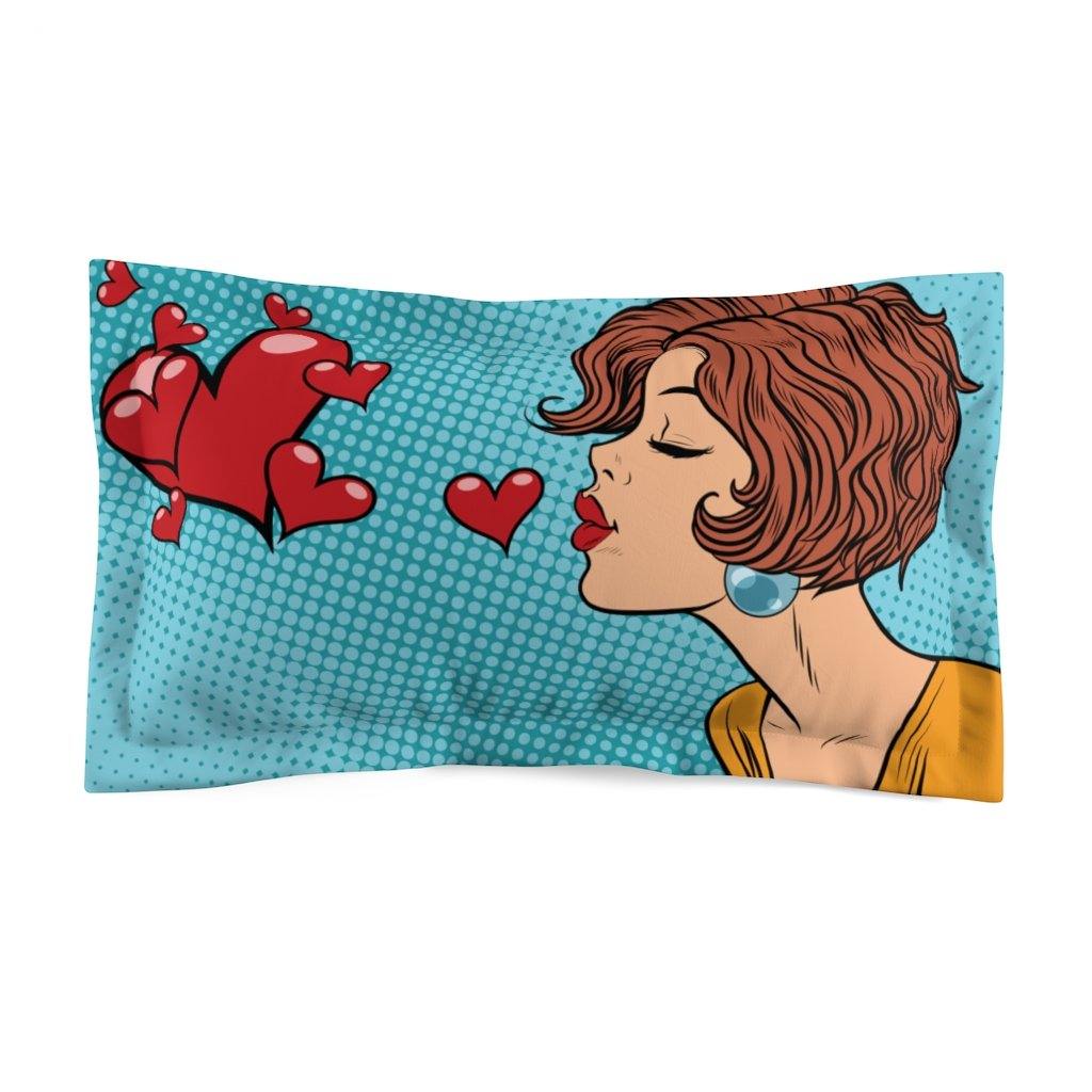"Woman Blowing Heart Kisses" Comic Pop Art Pillow Sham | lovevisionkarma.com