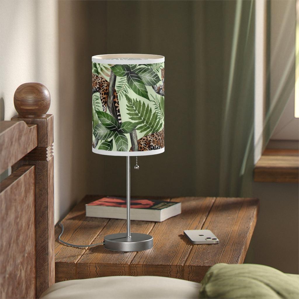 Retro Jungle Cat Jaguar & Tropical Leaves Boho MCM Tabletop Lamp | lovevisionkarma.com