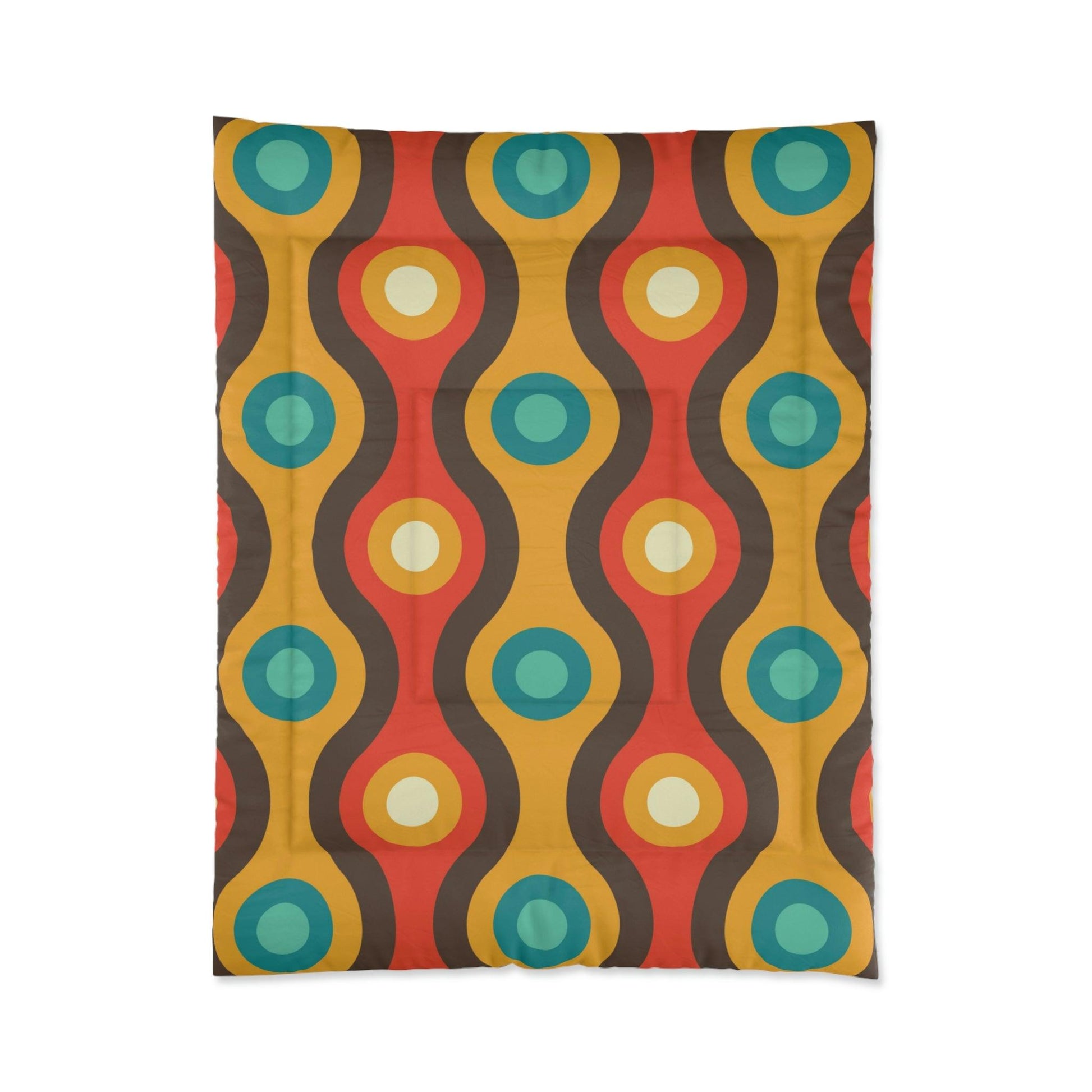 Retro 60s 70s Waves Mid Century Mod Brown & Orange Comforter | lovevisionkarma.com
