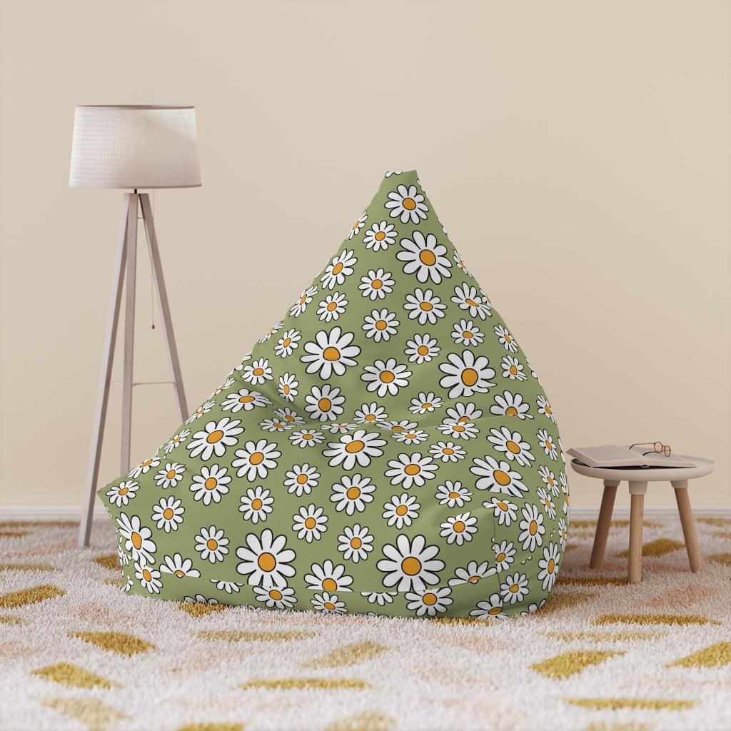 Boho Daisy Sage Green MCM Bean Bag Chair COVER | lovevisionkarma.com