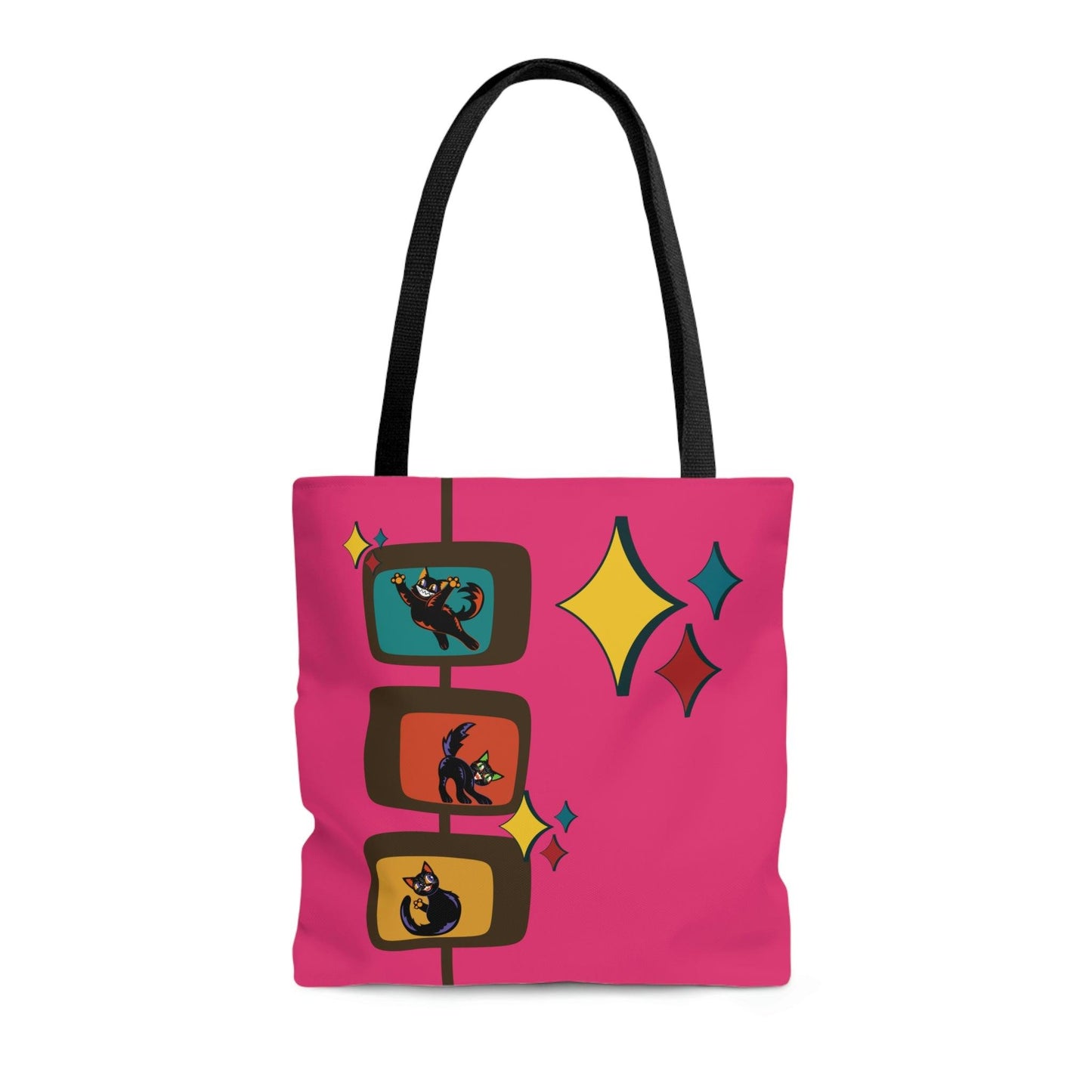 Retro Atomic Kitschy Kitties Mid Century Mod Pink Tote Bag | lovevisionkarma.com
