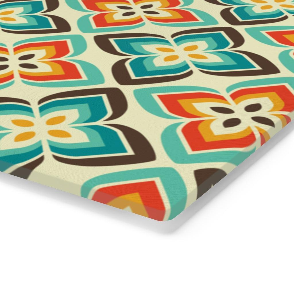 Retro Mid Century Mod Multicolor Floral Glass Cutting Board | lovevisionkarma.com