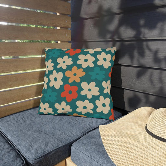 Boho Flowers Orange, Cream and Teal MCM Outdoor Pillow | lovevisionkarma.com