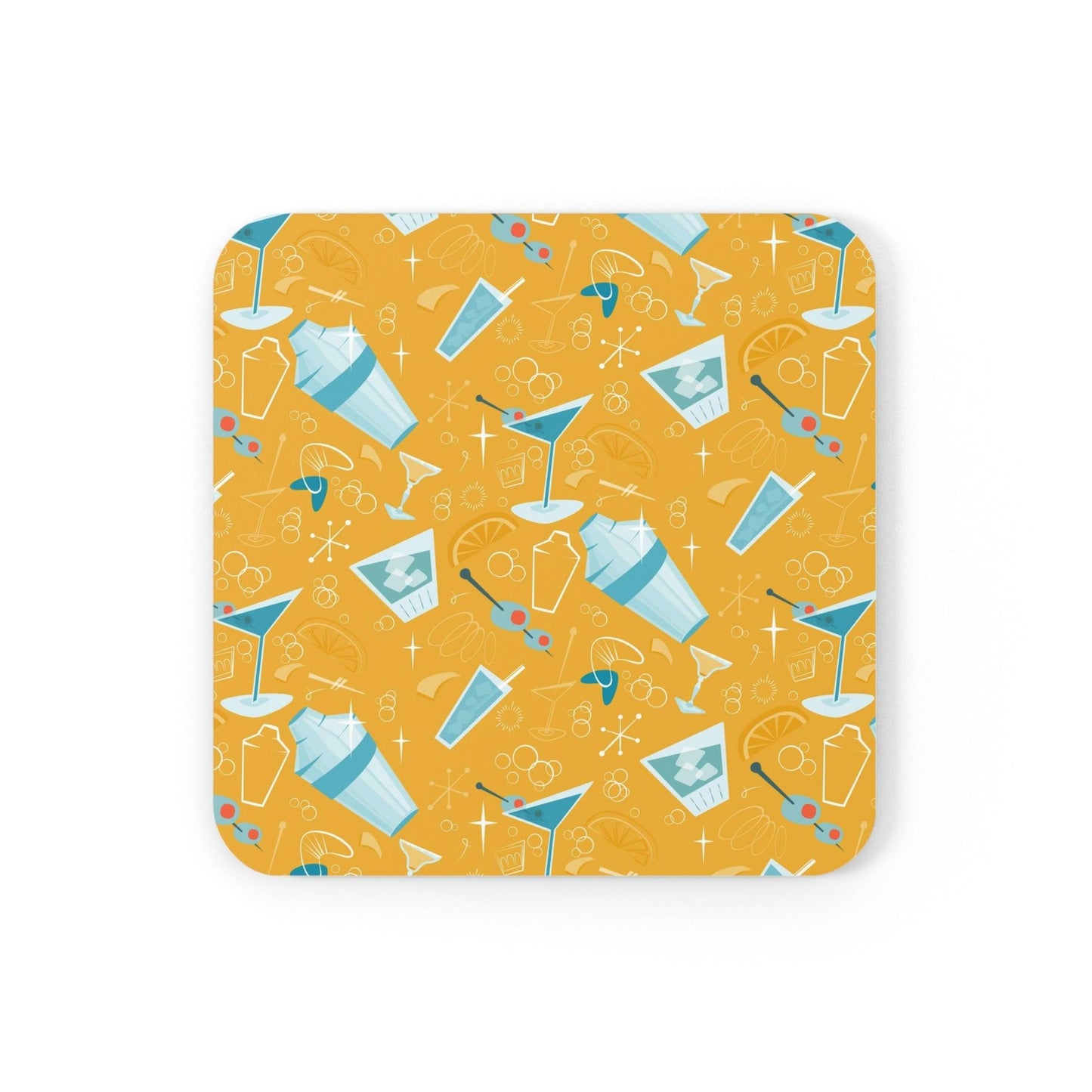 Retro Mid Century Martini and Cocktail Yellow Coaster Set | lovevisionkarma.com