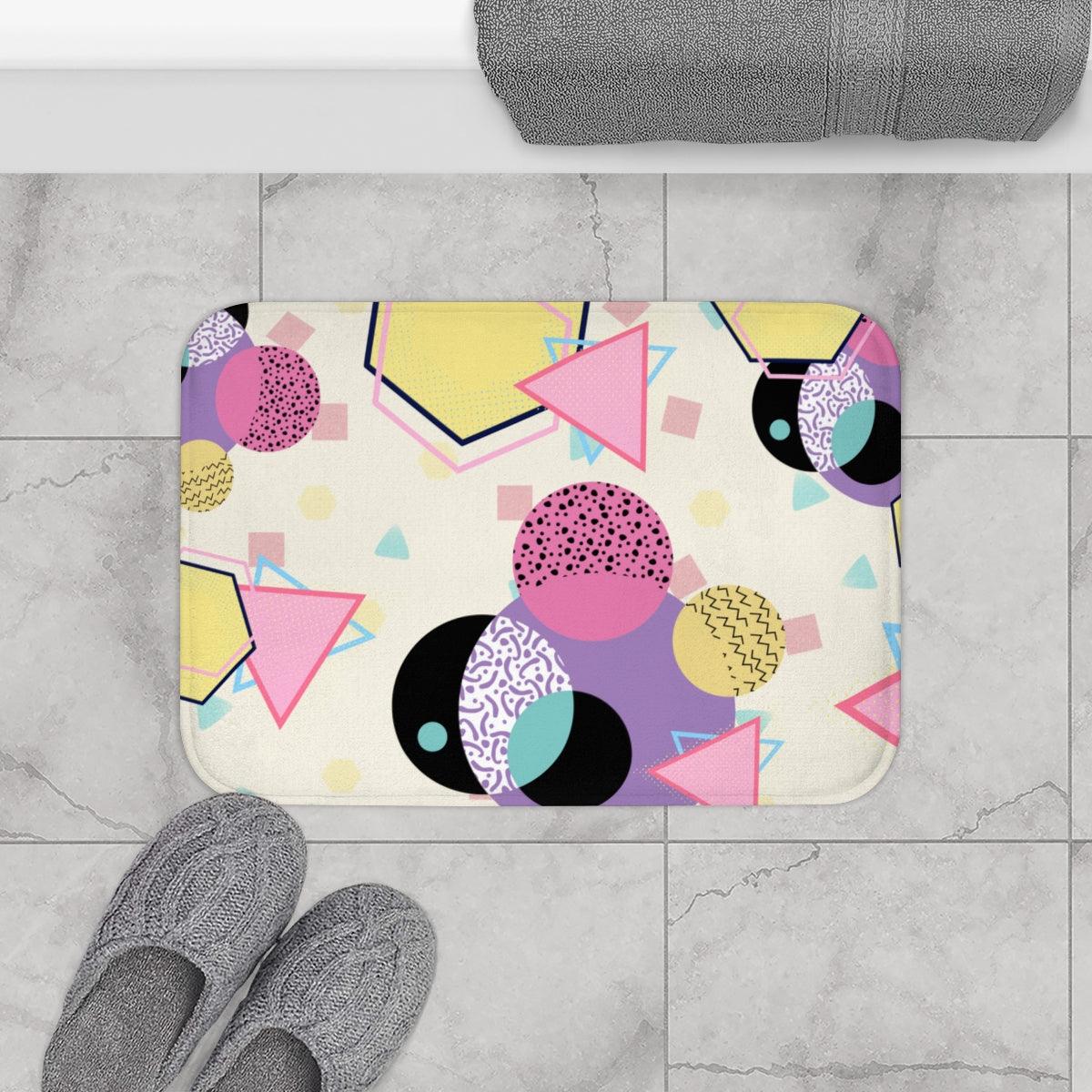Retro 90's Aesthetic Multicolor Geometric Bath Mat | lovevisionkarma.com