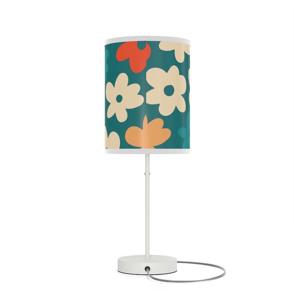 Boho Retro Flowers Teal MCM Tabletop Accent Lamp | lovevisionkarma.com