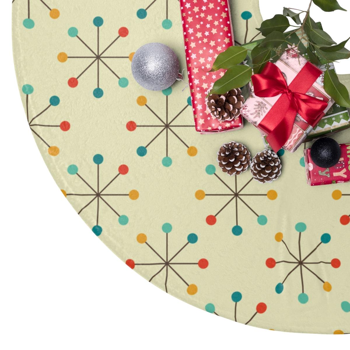 Atomic Starburst Multicolor Mid Century Christmas Tree Skirt | lovevisionkarma.com