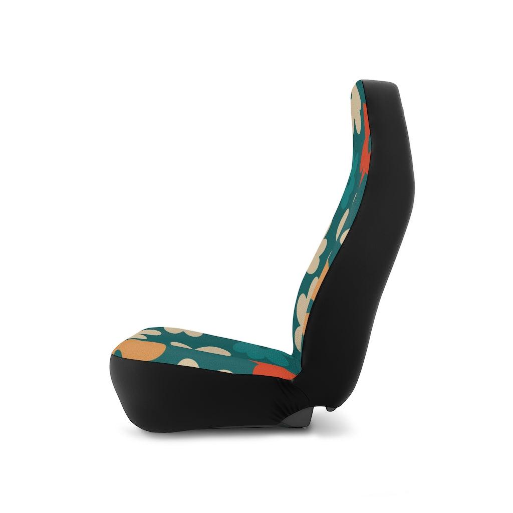Retro Boho Flowers Teal, Orange & Yellow MCM Car Seat Covers | lovevisionkarma.com