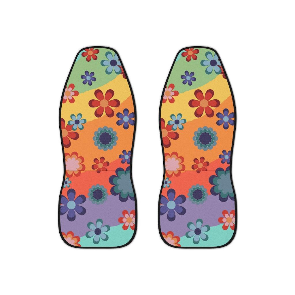 Cute and Groovy Hippie Flowers Rainbow Car Seat Covers | lovevisionkarma.com