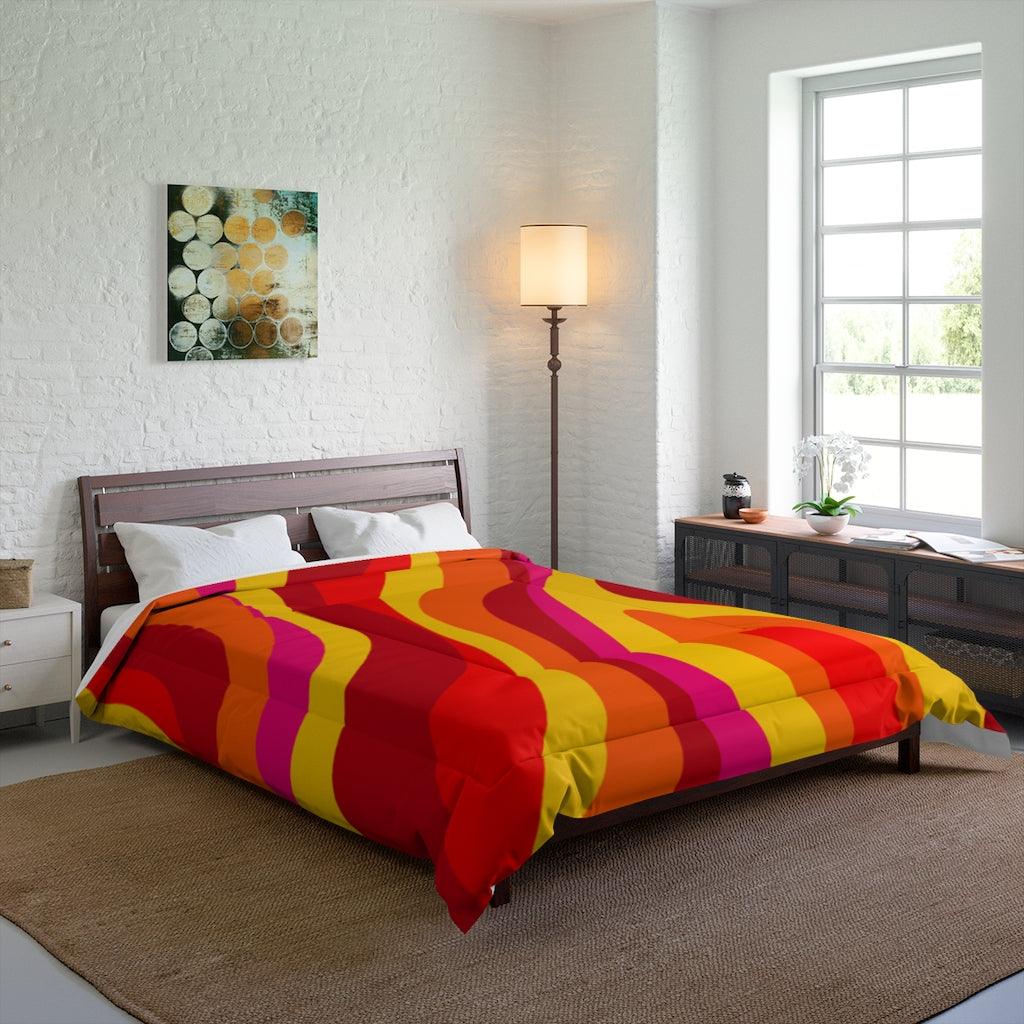 Groovy 60's Hippie Retro Swirl Orange, Yellow and Red MCM Comforter | lovevisionkarma.com