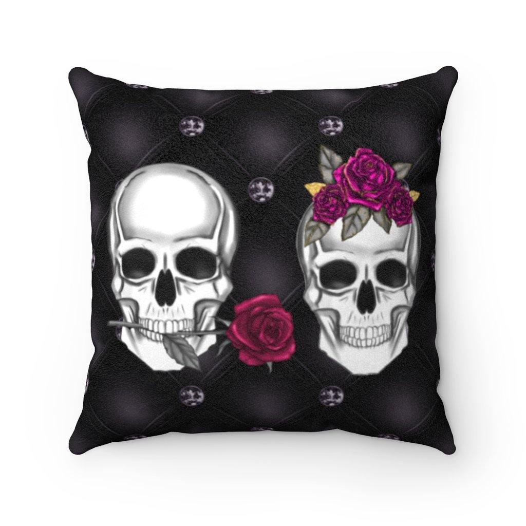 Gothic Skulls Blue Halloween Pillow Glam Goth Decor 