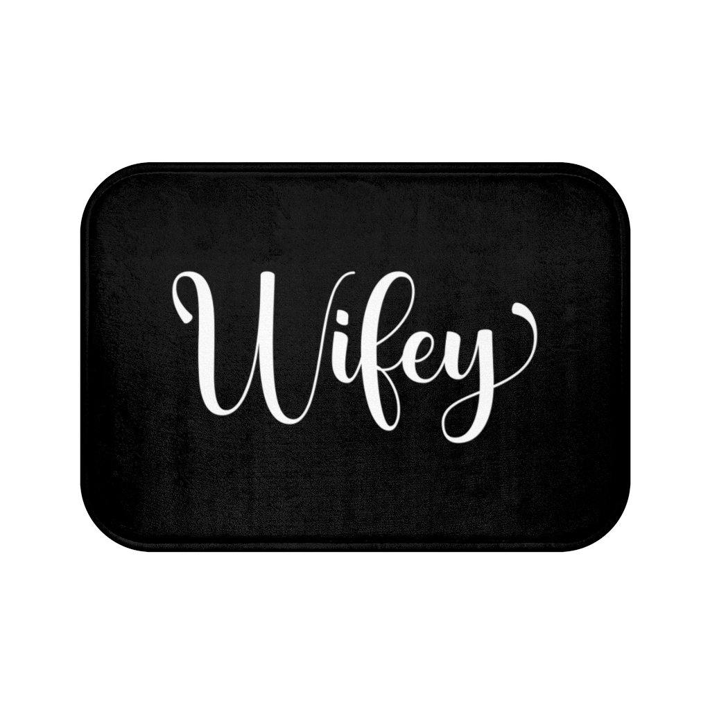 "Wifey" Black Modern Minimalist Bath Mat | lovevisionkarma.com