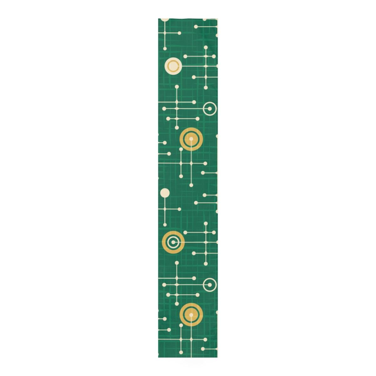 Retro Christmas MCM Style Geometric Green Table Runner | lovevisionkarma.com