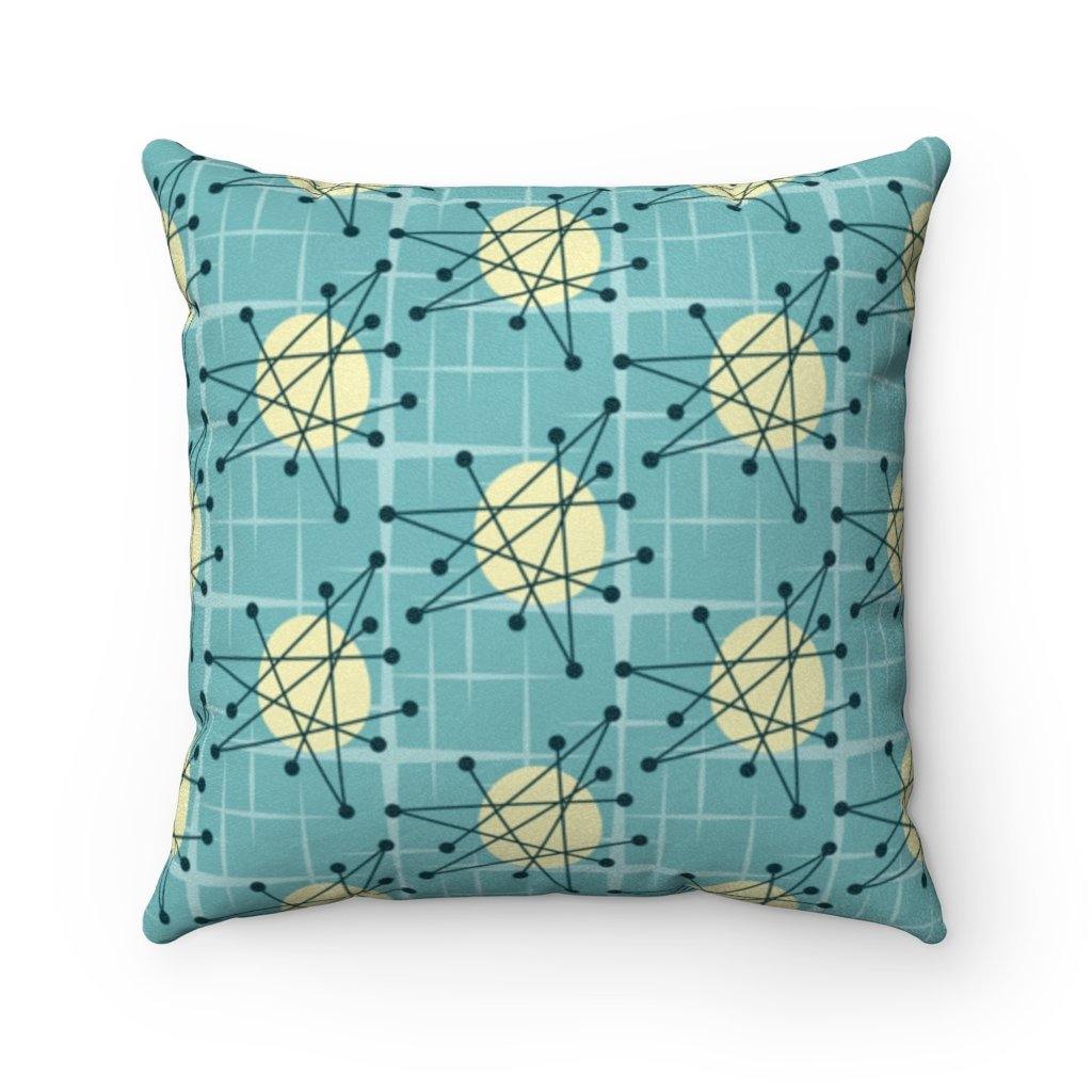 Retro Atomic Age Burst Mid Century Mod Blue Throw Pillow | lovevisionkarma.com
