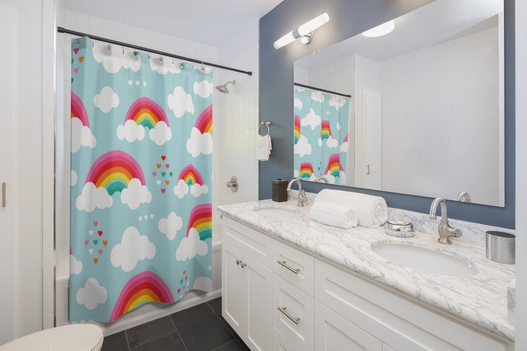 Rainbows and Sky Whimsical Shower Curtain | lovevisionkarma.com