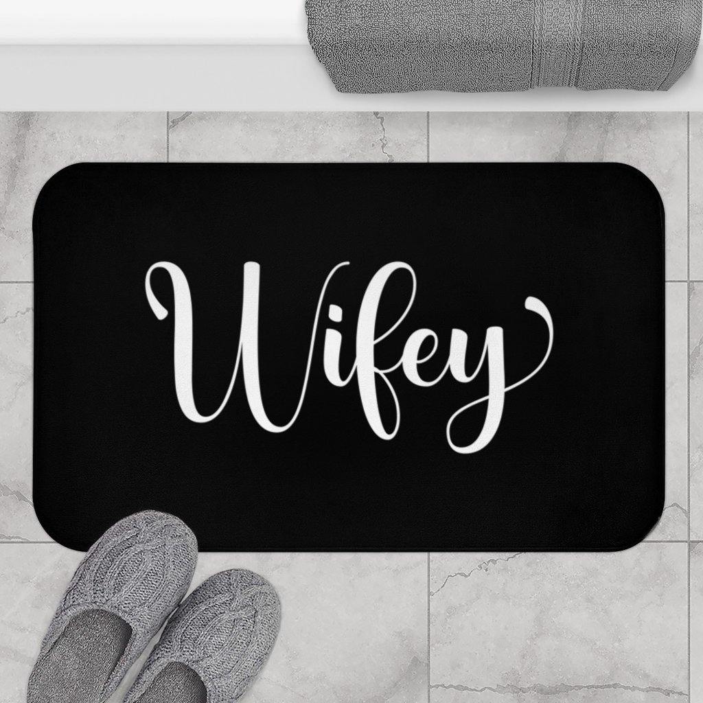 "Wifey" Black Modern Minimalist Bath Mat | lovevisionkarma.com