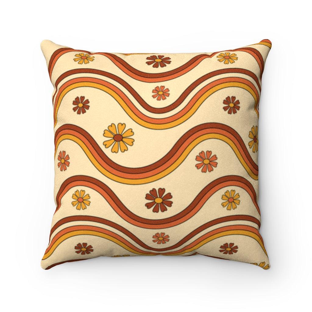 Retro 60s, 70s Boho Flowers & Rainbows Multicolor Pillow | lovevisionkarma.com