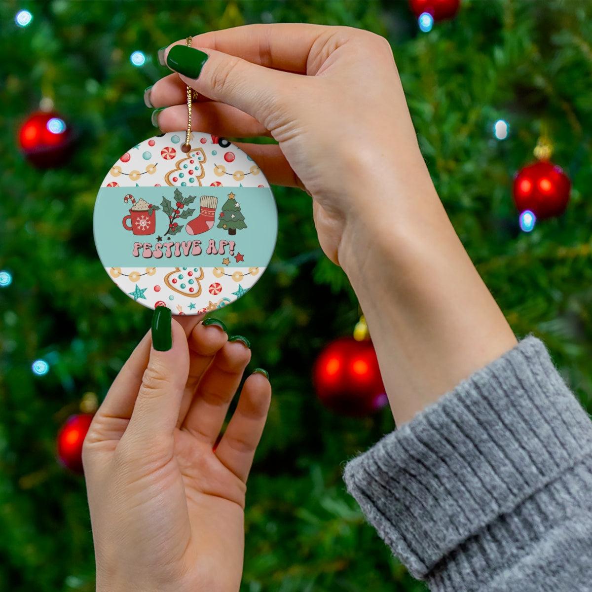 Groovy Festive AF Hippie Christmas Ceramic Ornament | lovevisionkarma.com