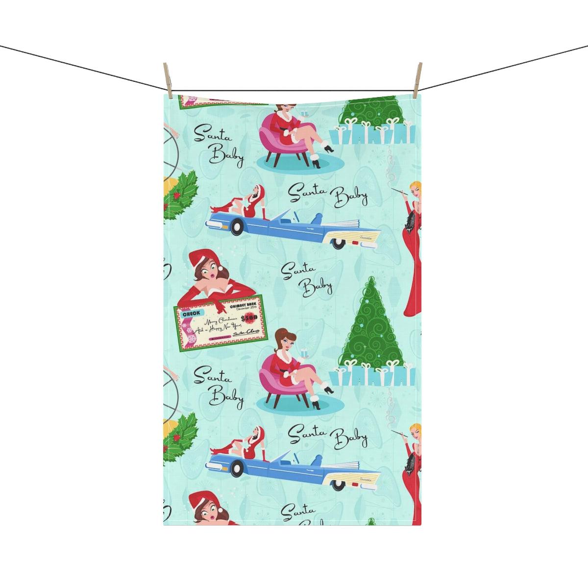 Kitschy 50s Mid Century Mod Style Christmas Tea Towel | lovevisionkarma.com