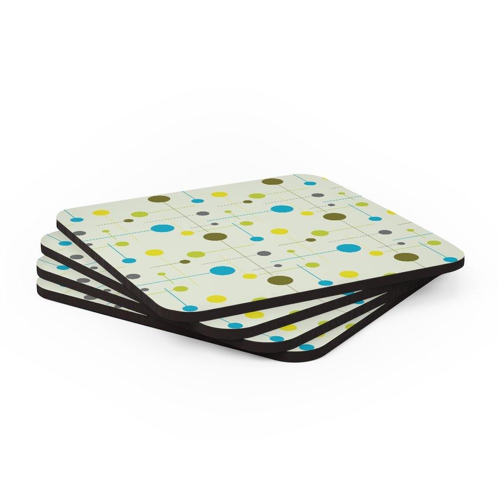 Retro Mid Century Mod Coaster Set, Green & Blue Abstract Lines | lovevisionkarma.com