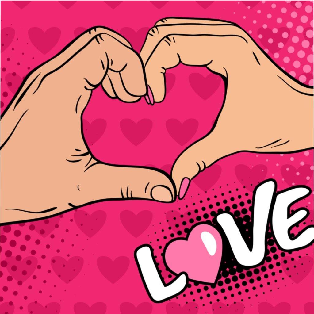 "Two Hands Making a Heart" Comic Pop Art Duvet Cover | lovevisionkarma.com