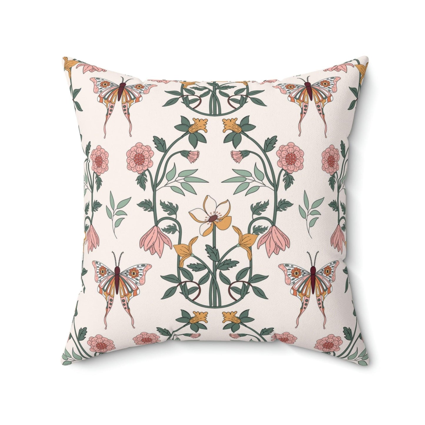 Boho Chic Florals and Moth Cottagecore Multicolor Throw Pillow | lovevisionkarma.com