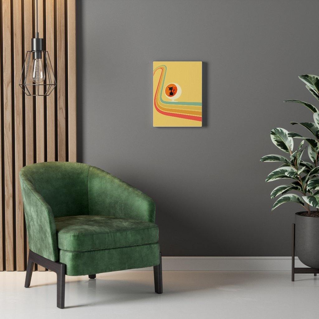 Atomic Retro 60's Black Cat in Ball Chair Yellow Canvas Gallery Wrap | lovevisionkarma.com