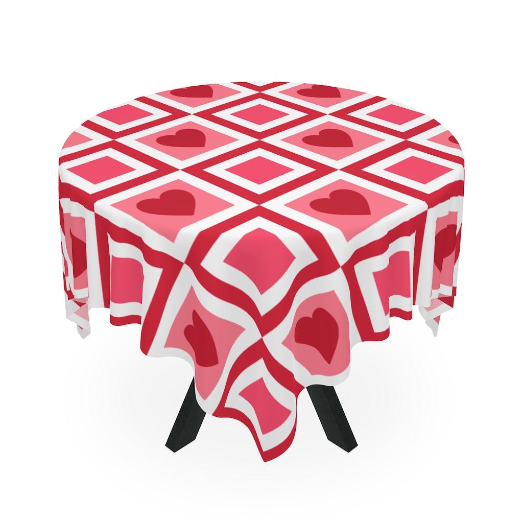 Mod Squares & Hearts Red, Pink and White Valentine Tablecloth | lovevisionkarma.com