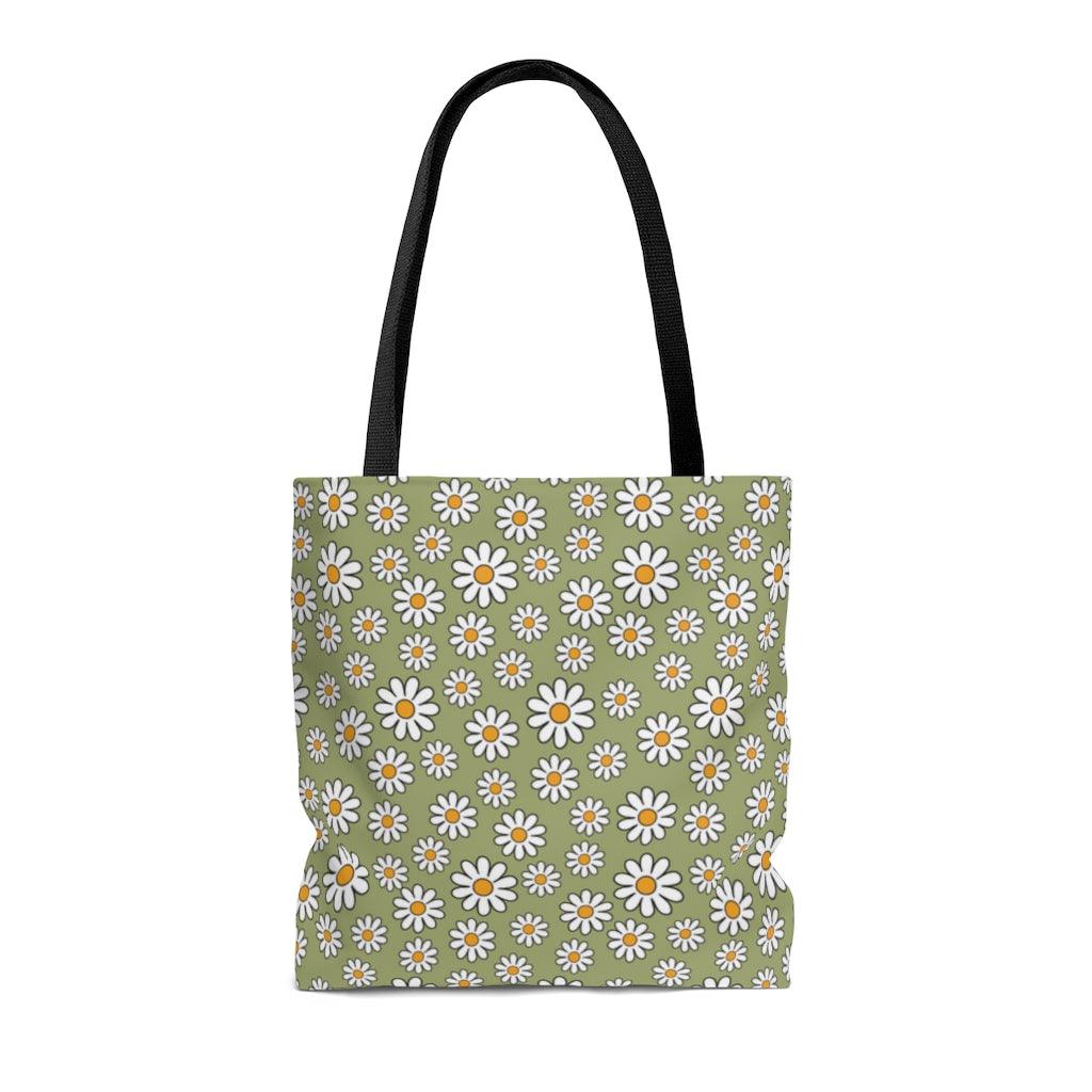 Boho Daisy Sage Green Hippie MCM Tote Bag | lovevisionkarma.com