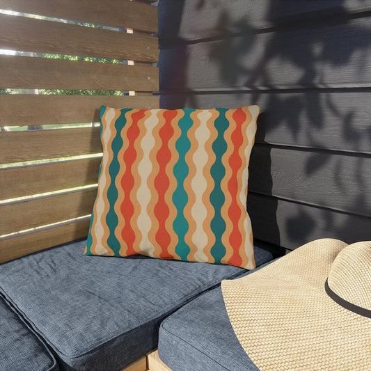 Groovy Wavy Lines Retro MCM Orange, Blue and Cream Outdoor Pillow | lovevisionkarma.com