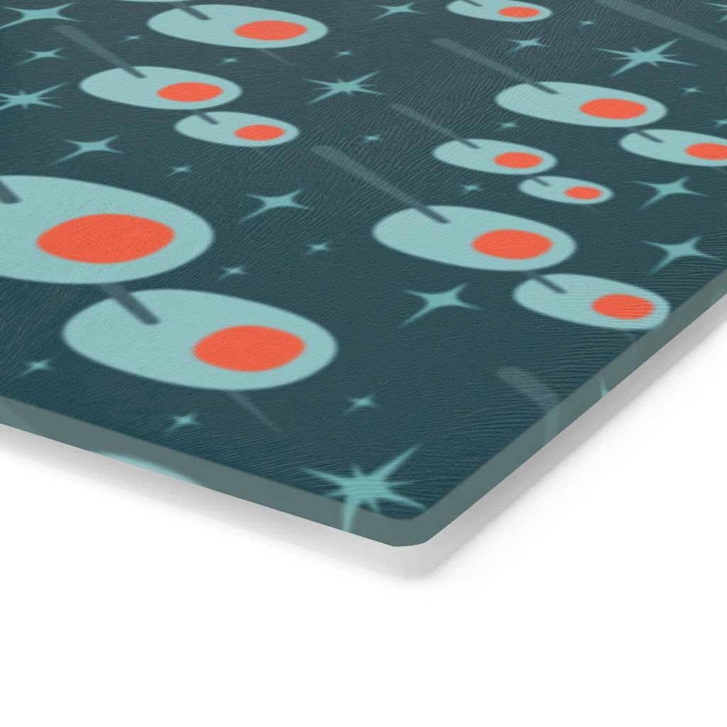 Atomic Olives Mid Century Modern Blue Glass Cutting Board | lovevisionkarma.com